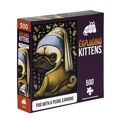 Exploding Kittens Jigsaw Puzzles for Adults - Pug with a Pearl Earring - 500 Piece Jigsaw Puzzles For Family Fun & Game Night