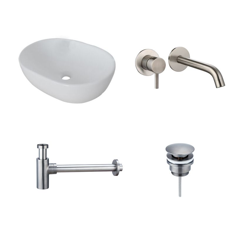 Badkamerplanet Keramische Waskomset Milo Gun Metal Inbouwkraan 48x35x14 cm