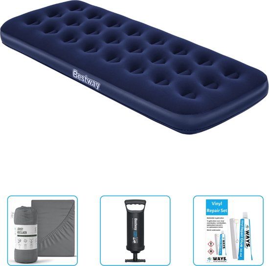 Bestway Luchtbed - 1 Persoons - 76 x 185 x 22 cm - Blauw - Inclusief Hoeslaken, Pomp & Reparatieset