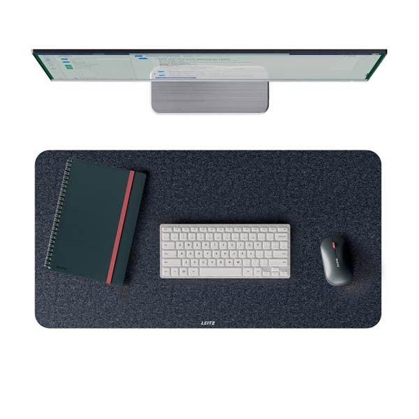 Leitz Grote Vilten Bureauonderlegger, Vilten Bureaumat, Antislipmat, Zacht Oppervlak, Toetsenbord & Muismat, Bureauonderlegger voor op Kantoor & Thuis, Duurzaam & Milieuvriendelijk (70x36cm, Grijs)