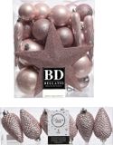 Decoris Kerstversiering kunststof kerstballen lichtroze - 5-6-8 cm - 39 stuks