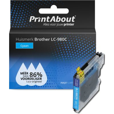 PrintAbout Huismerk Brother LC-980C Inktcartridge Cyaan