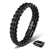 SERASAR Premium Leren Armband Heren [Joy] - Zwart 20cm