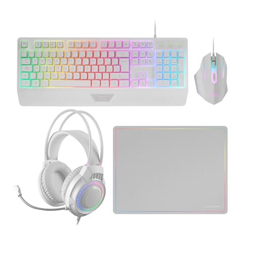 Mars Gaming MCP124PRO Gaming Combo 4-in-1, RGB Toetsenbord, RGB Muis, Hoofdtelefoon, Muismat, Wit