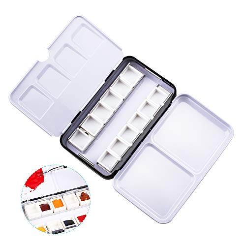 WANDIC Aquarel Verf Case, Lege Aquarel Tin Palet Verf Case Met 12 Half Pannen Voor Kunstenaars Studenten Aquarel Reizen Case