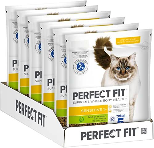 PERFECT FIT Volwassen droogvoer voor volwassenen, gevoelige katten vanaf 1 jaar - kalkoen, 750 g (6 zakken)