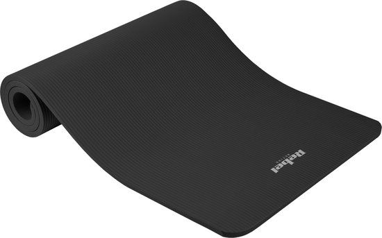 Rebel Active Gymnastiekmat voor Yoga, Pilates, Fitness 183 x 61cm - 1,5cm extra dik - Yoga- en Fitnessmat - Zwart - inclusief draagband