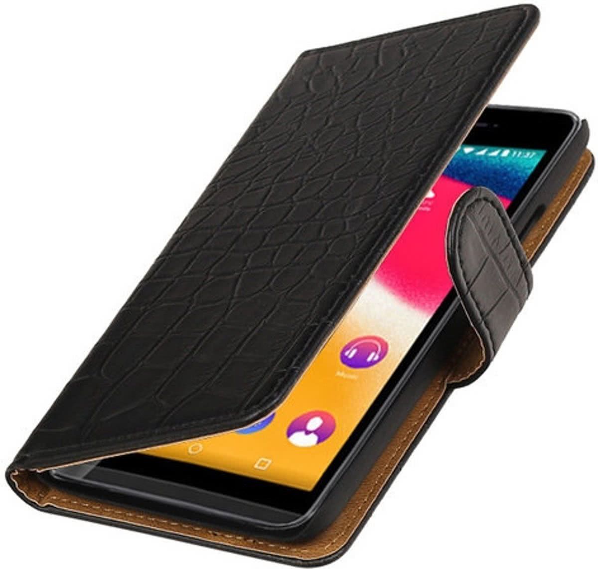 Best Cases Zwart Krokodil booktype wallet cover voor Wiko Rainbow Jam 4G