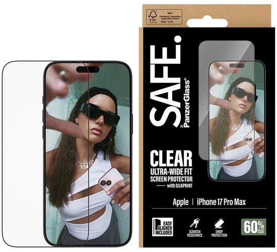 SAFE by PanzerGlass Ultra-Wide Fit Screenprotector met EasyAligner geschikt voor Apple iPhone 17 Pro Max