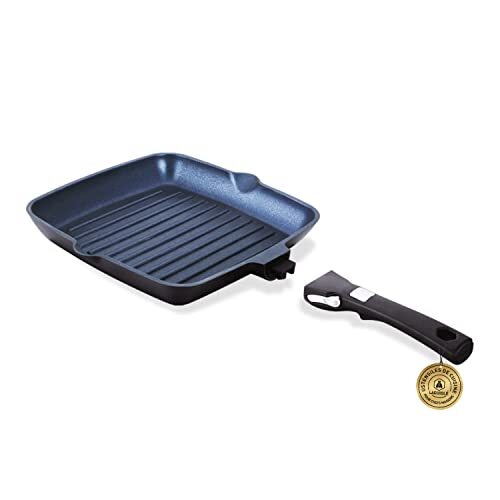 Laguiole - Grill, 28 cm, afneembaar, zwart, anti-aanbaklaag, blauw, diamond-inductie