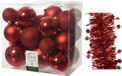 Decoris Kaemingk B.V. Kerstversiering kunststof kerstballen 6-8-10 cm met sterren folieslingers pakket rood van 28x stuks