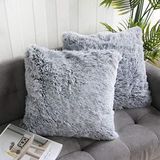 Uhomy Home Decoratieve Luxe Serie Super Zachte Stijl Kunstbont Sierkussensloop Kussenhoes voor Bank/Bed Zwart Ombre 18x18 Inch 45x45 cm Set van 2, Dubbelzijdig Bont