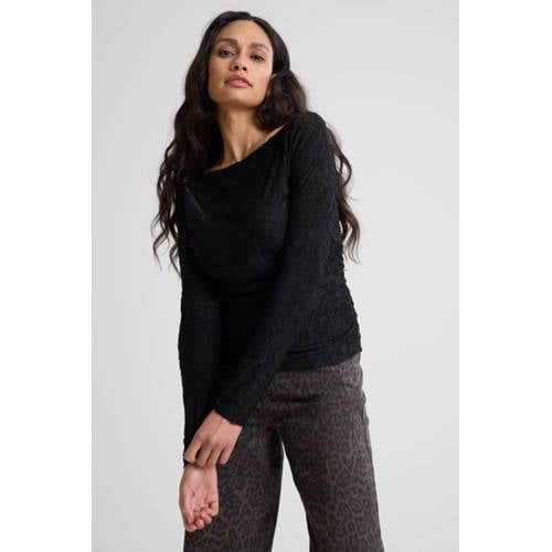 Ruby semi-transparante top met textuur zwart