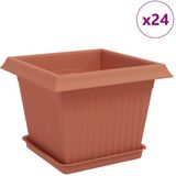 vidaXL Plantenpotten - 24 stuks - Baksteenrood - 23 x 23 x 17,5 cm - Kunststof