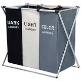 Nicesail 3 Sectie Wasmand Gedrukt Donker Licht Kleur, Opvouwbare Hamper/Sorteerder met Waterdichte Oxford Zakken en Aluminium Frame, Waskleding Opslag voor Thuis, Slaapzaal Veelkleurig