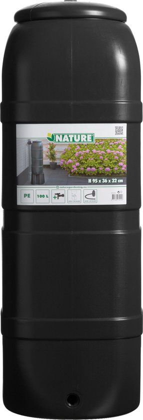 Nature Slimline Regenton - 100L - Zwart - 96x32x36cm - Incl. Kraantje