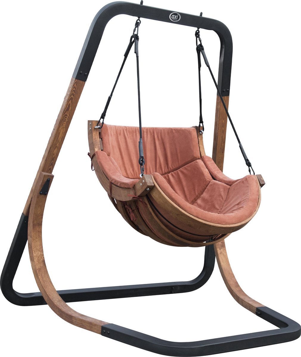 AXI Capri Enkele Hangstoel - Terracotta suède kussen - Zwart stalen frame - FSC Hout