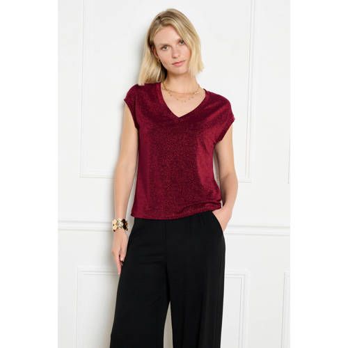 LOLALIZA T-shirt met glitters - donkerrood