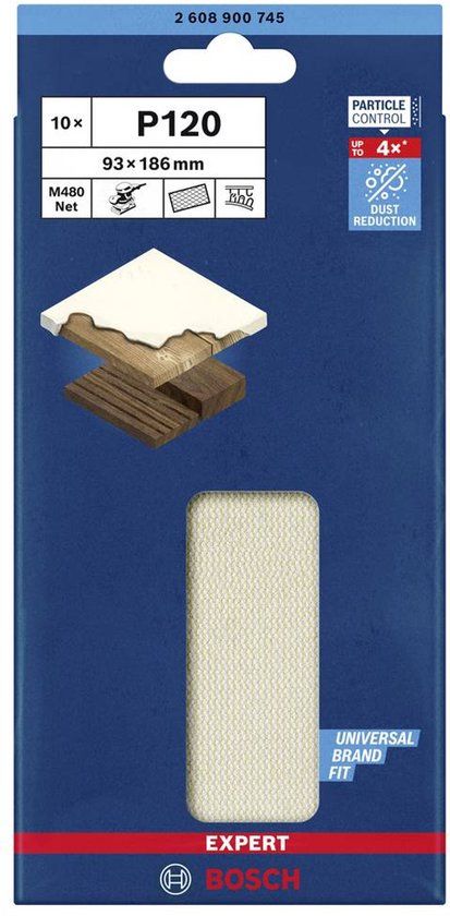 Bosch Professional Bosch 10x Expert M480 schuurnet voor vlakschuurmachine 93 x 186 mm, Korrel 180