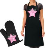 Bellatio Decorations Cadeau schort en ovenwant voor dames - sterren chef - roze - verjaardag