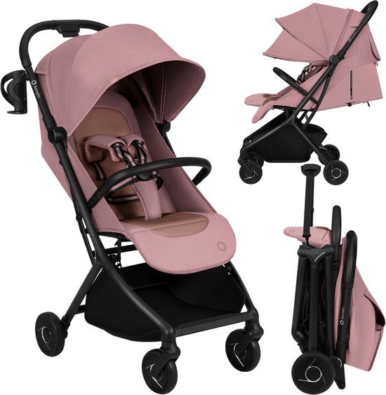 Lionelo Sia Buggy - Ultralichte Wandelwagen 5,9 kg – Ultracompact 18x51x49 cm – Eénhandbediening – Click&Ride Rem – inGrip Harnassysteem – Dri-Seat – Roze