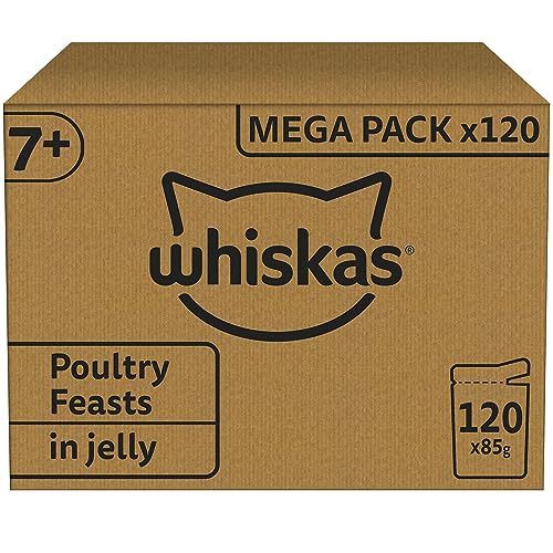 Whiskas 7+ senior gevogelte selectie in gelei, senior nat kattenvoer, megapack,120 zakjes, (120 x 85 g)