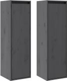 vidaXL Wandkasten 2 st 30x30x100 cm massief grenenhout grijs