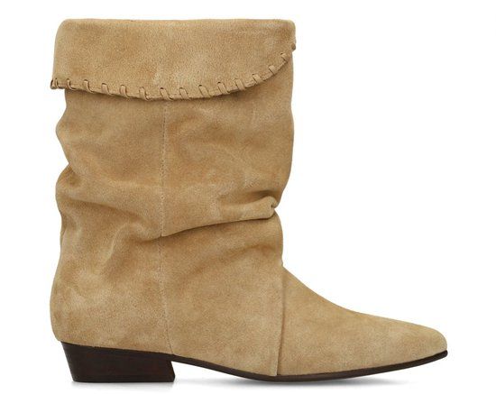 Manfield Dames Beige Suède Slouchy Enkellaarsjes Maat 36