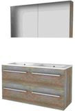 Basic-Line Basic-Line Comfort 46 Badkamermeubelset - 120 x 46 cm - Met Grepen - 4 Lades - Keramische Wastafel - 2 Kraangaten - Spiegelkast - Scotch Oak