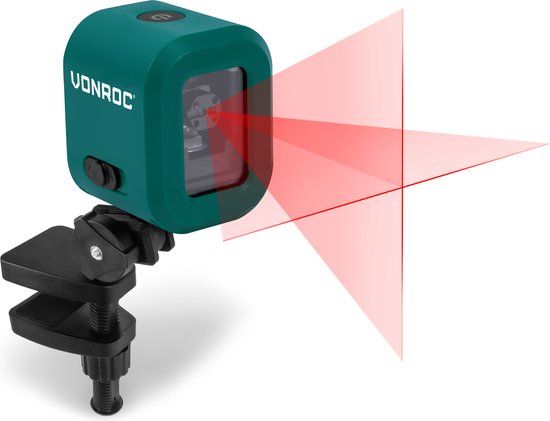 VONROC Accu kruislijnlaser – Rood – 4V – 10 meter – Incl. accessoires