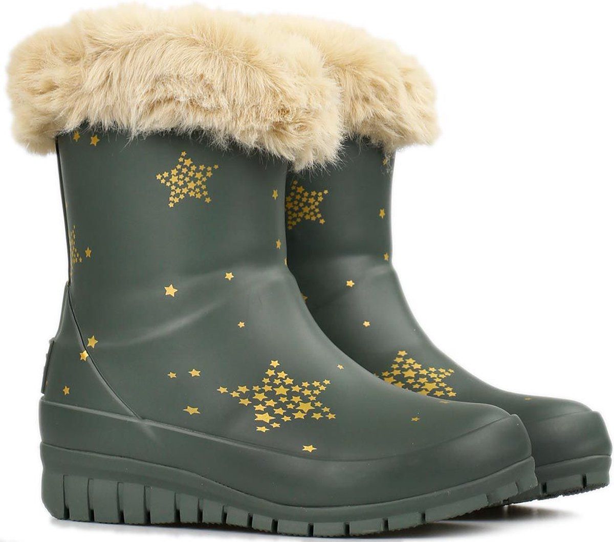 Joules Chilton Gevoerde Regenlaarsjes Khaki Star - Maat 29.5