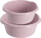 Hega Hogar Voordeel set multifunctionele kunststof ronde afwas huishoud teiltjes oud roze in 2-formaten - 15 en 20 liter inhoud
