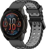 Strap-it siliconen 'Wave' sport bandje geschikt voor Garmin Fenix 9 (Pro) 51mm / Fenix 8 (Pro) 51mm / Garmin Fenix 7x (Pro - Sapphire Solar) / Fenix 6x (Pro - Sapphire) / Fenix 5x (Plus) / Fenix 3 / Epix Pro (Gen 2 - 51mm) - Zwart/Grijs