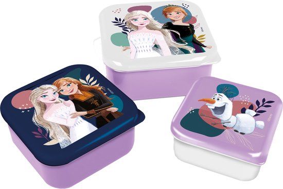 stor Disney's Frozen II 3-in-1 Snackdoosjes - 3 formaten - Vierkant - Paars/Wit