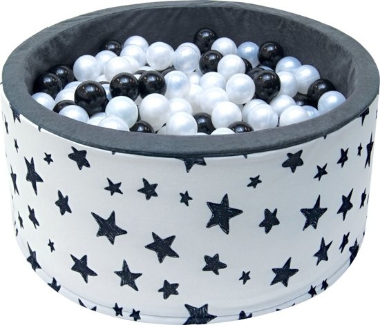Viking Choice Ballenbak - stevige ballenbad - sterrenpatroon -90 x 40 cm - 200 ballen Ø 7 cm - parel kleur en zwart