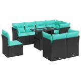 vidaXL - 9-delige Loungeset met kussens, poly rattan, acacia, zwart