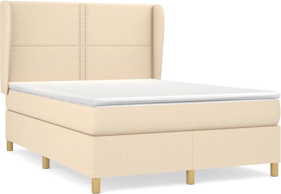vidaXL Boxspring met matras stof crèmekleurig 140x200 cm