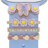 Wigento Smartwatch-bandjes, set van 4, met vlinder- en bloemmotieven, goudkleurig metaal, 22 mm, accessoires