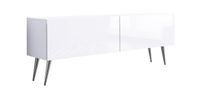 Meuble TV : Blanc mat / blanc brillant, pieds chromés, 140 x 52 x 32 cm