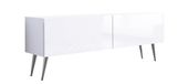 Meuble TV : Blanc mat / blanc brillant, pieds chromés, 140 x 52 x 32 cm