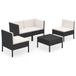 vidaXL 5-delige Loungeset met kussens, polyrattan, zwart