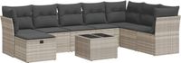 vidaXL 9-delige Loungeset met kussens, polyrotan, lichtgrijs