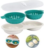 Dailygoods Cuiseur d'œufs Haute Capacité - Micro-ondes - Casserole vapeur - Double gobelet - PP de qualité alimentaire - Antiadhésif - Pour 2 œufs - Cuiseur vapeur - Bleu
