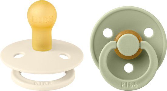 BiBS Colour Pacifier - Stage 1 - 0+ Months - 2 Pack - Ivory / Sage