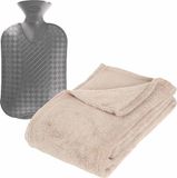 Atmosphera Fleece deken/plaid Beige 130 x 180 cm en kruik 2 liter