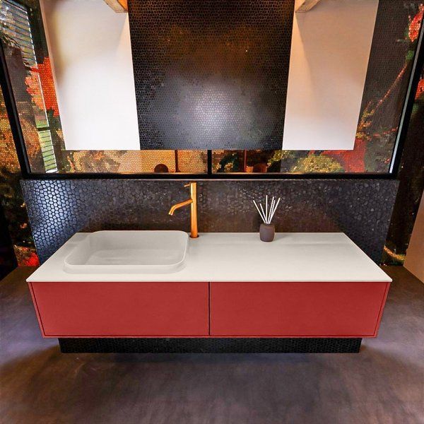 Mondiaz ERIN 150cm badmeubelset onderkast Fire met 2 lades + Wastafel RIDGE links Linen