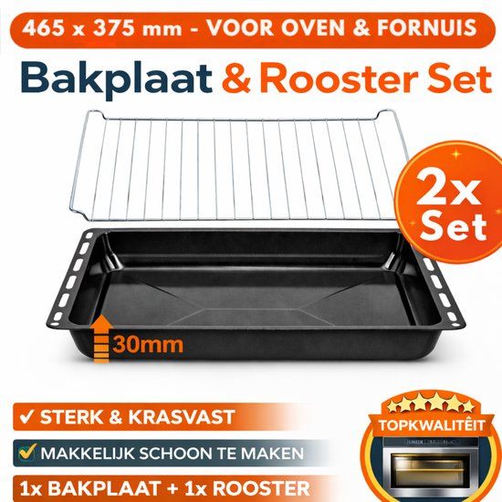 ICQN Ovenbakplaat en Rooster Set - 465x370x30 mm