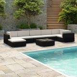 Prolenta Maison Exclusive - Tuinset voor in de tuin, 8-delig, met kussens, van polyrotan, zwart