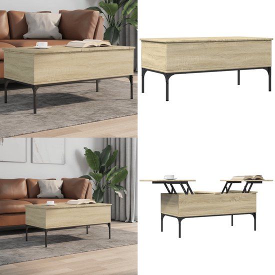 vidaXL Salontafel 100x50x45 cm bewerkt hout en metaal sonoma eiken