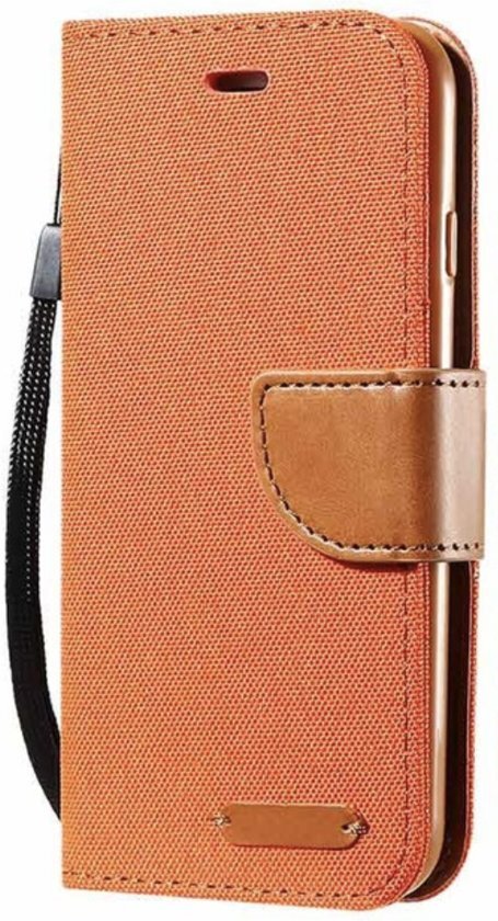 LuxuryCase Luxe iPhone 7 & 8 Wallet Book Case Denim Oranje Cover - Hoes